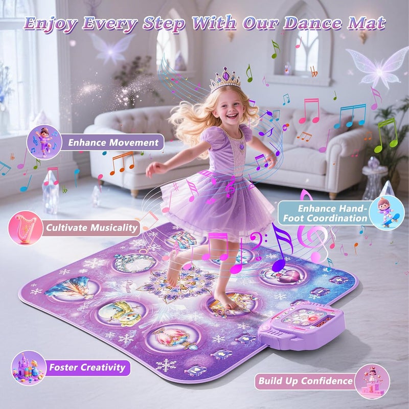 Handwell Dance Mat Toy for 3-12 Year Old Girls, Electronic Dance Pad with Wireless Bluetooth,Frozen 8-Button Music Princess Toys Play Mat for Kids with LED Light, Built-in Music, Toddlers Birthday Gift Ages 3+ - Image 2